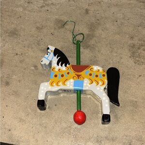 Vintage Folk Art Wooden Hand Made Carousel Horse Ornament
